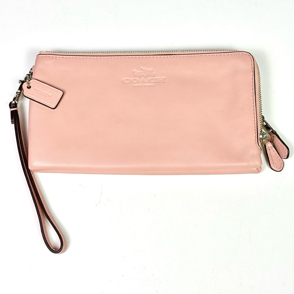 Coach Double Corner Zip Leather
Wristlet In Pink